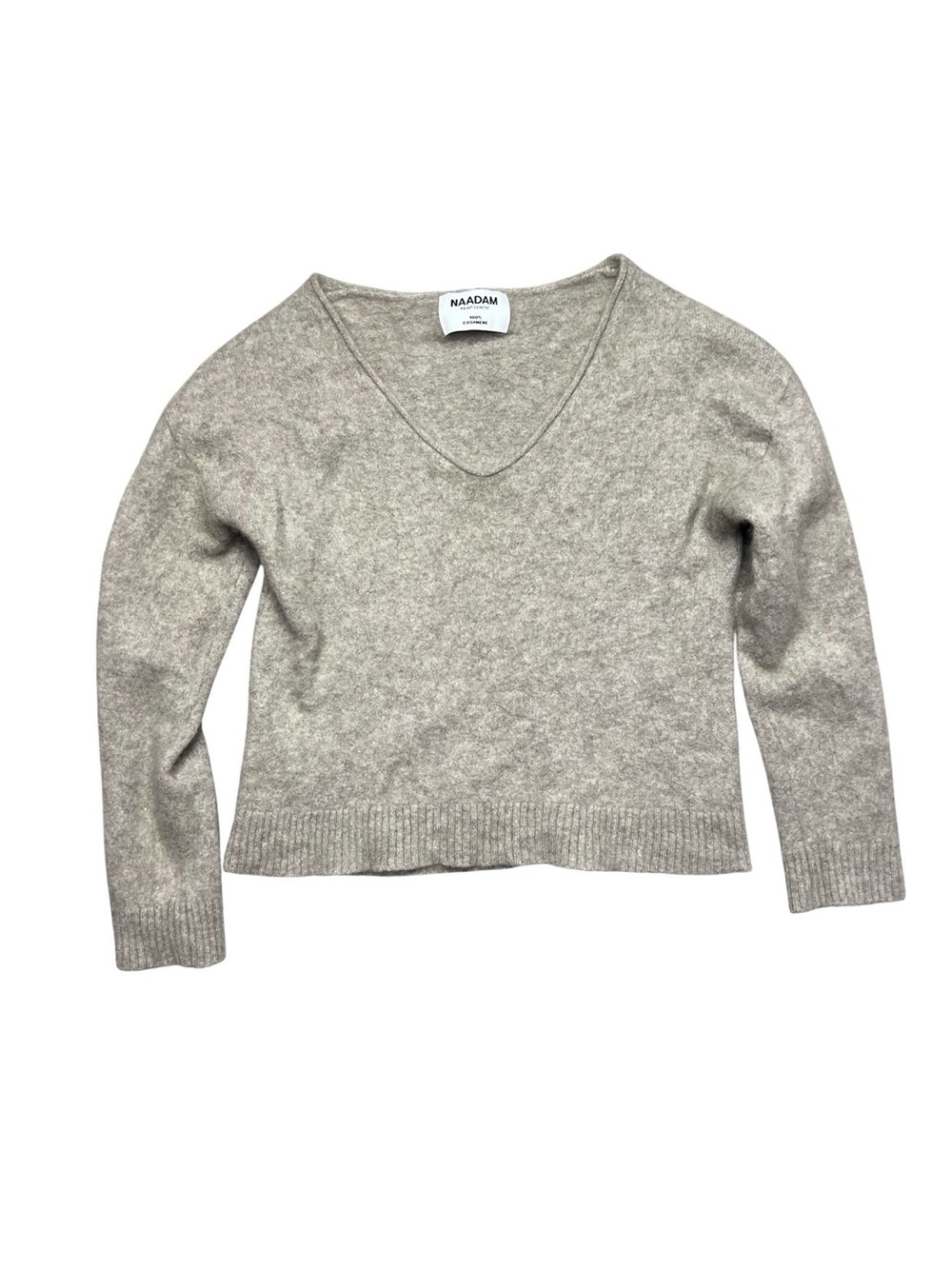 Naadam Women's Beige V-Neck Cashmere Sweater Cropped Size Small